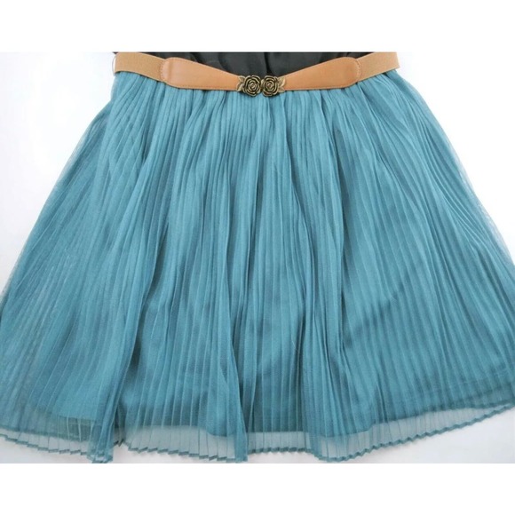 REWIND Black Ivory Teal Pleated Tulle Party Dress Size Extra Small Retro 80s - Picture 3 of 8